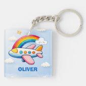 Flüchtiges Flugzeug mit Regenbogen Schlüsselanhänger (Rückseite)