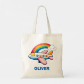 Flüchtiges Flugzeug mit Regenbogen Tragetasche (Rückseite)