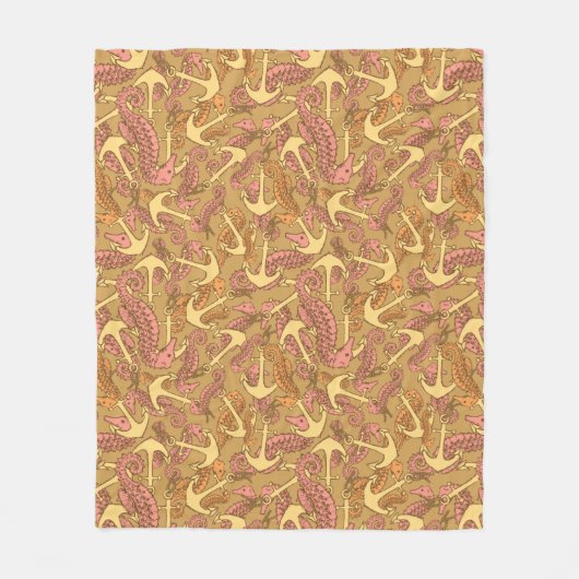 Flüchtiges Seepferd-und Anker-Muster Fleecedecke (Vorderseite)