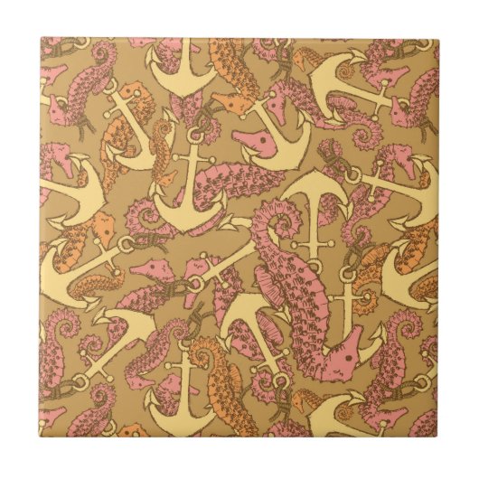 Flüchtiges Seepferd-und Anker-Muster Fliese (Vorderseite)