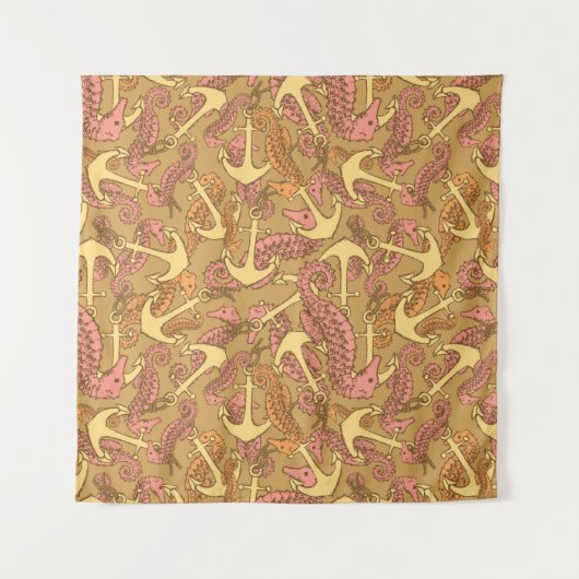 Flüchtiges Seepferd-und Anker-Muster Wandteppich (Vorderseite (Horizontal))