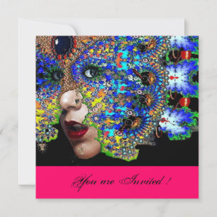 FLÜCHTIGMardi Gras Maskenball,fuchsia schwarz Einladung