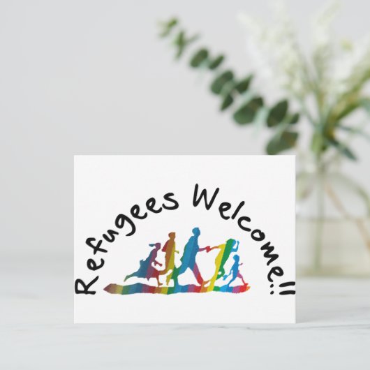 Flüchtlinge willkommen postkarte (Stehend Vorderseite)