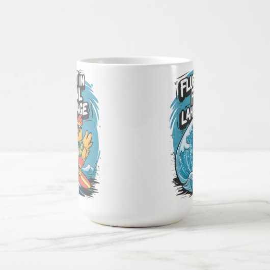 Fluent in der Fowl Language Cool Rooster Surfen Kaffeetasse (Mittel)