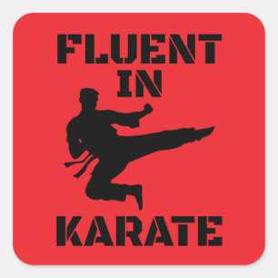 Fluent in Karate Funny Karate T - Shirt Quadratischer Aufkleber