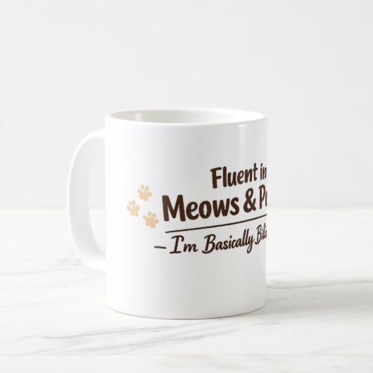 Fluent in Meows & Purrs Funny Cat Lover Gift Kaffeetasse (Vorderseite Links)