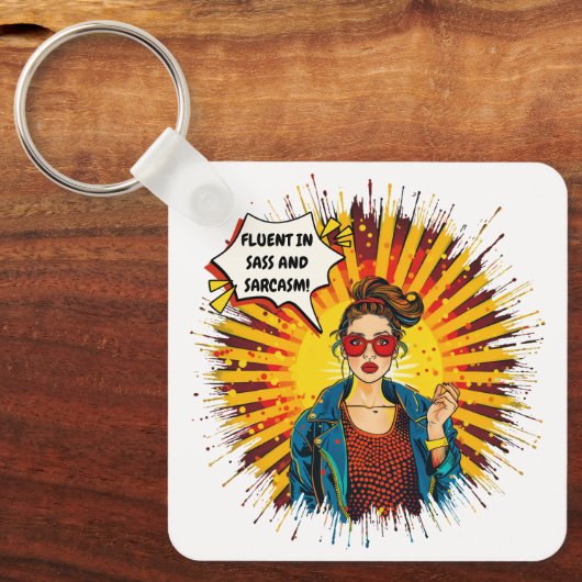 Fluent in Sass und Sarcasm Schlüsselanhänger (Vorderseite)