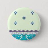 Fluer De Lis Blue Swirl Design Button (Vorderseite)