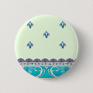 Fluer De Lis Blue Swirl Design Button