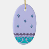 Fluer De Lis Blue Swirl Design Keramikornament (Rechts)