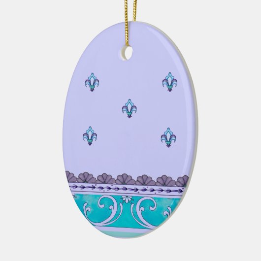 Fluer De Lis Blue Swirl Design Keramikornament (Links)