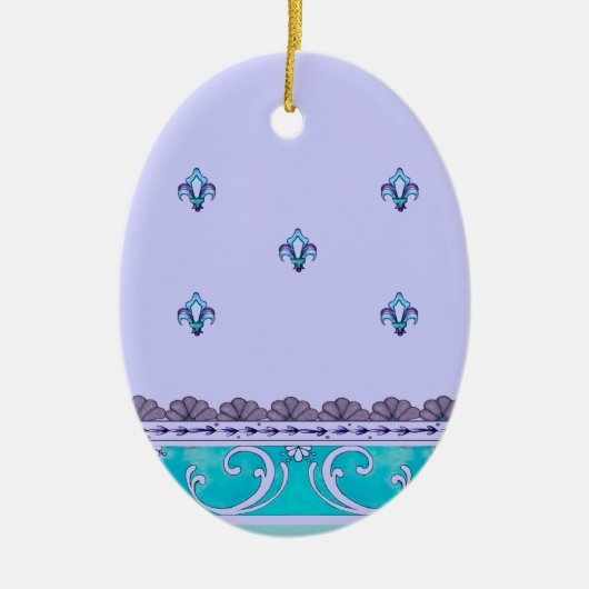 Fluer De Lis Blue Swirl Design Keramikornament (Vorne)