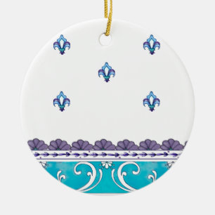 Fluer De Lis Blue Swirl Design Keramikornament
