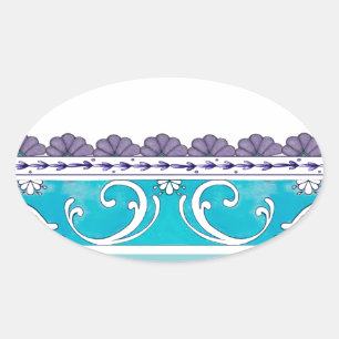 Fluer De Lis Blue Swirl Design Ovaler Aufkleber