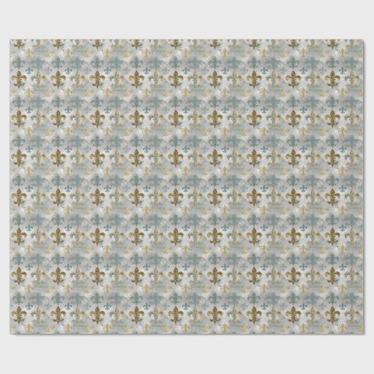 Fluer de Lis | Soft Blue & Gold Geschenkpapier (Flach)