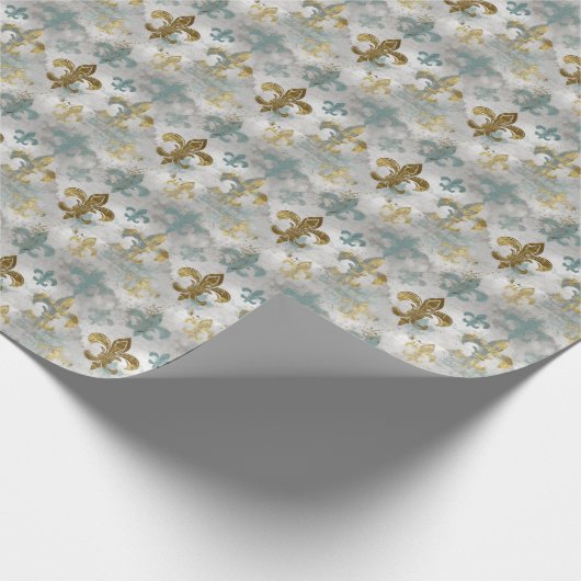 Fluer de Lis | Soft Blue & Gold Geschenkpapier (Ecke)
