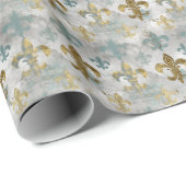 Fluer de Lis | Soft Blue & Gold Geschenkpapier (Rolleneckpunkt)