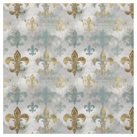 Fluer de Lis | Soft Blue & Gold Stoff (Muster)