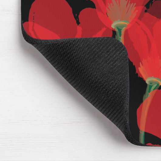 Fluers de Pavot Rouge sur Noir Mousepad (Ecke)