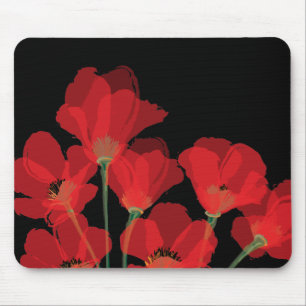 Fluers de Pavot Rouge sur Noir Mousepad