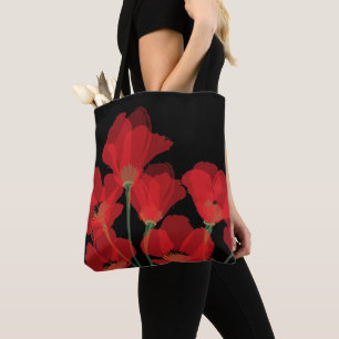 Fluers de Pavot Rouge sur Noir Tasche