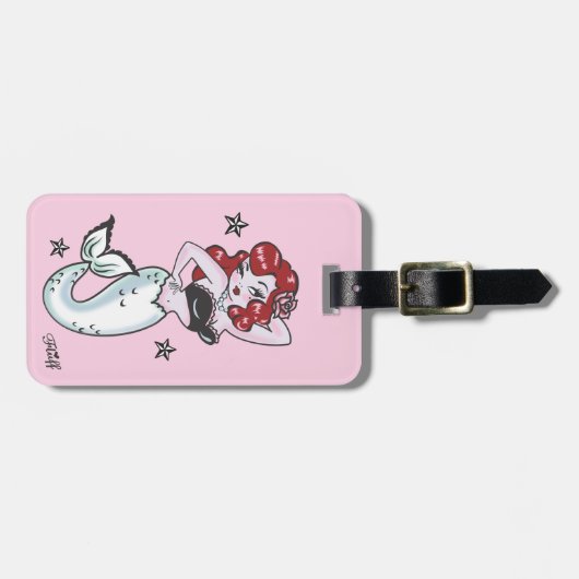 Fluff Mermaid Gepäckmarke in Rosa Gepäckanhänger (Vorderseite horizontal)