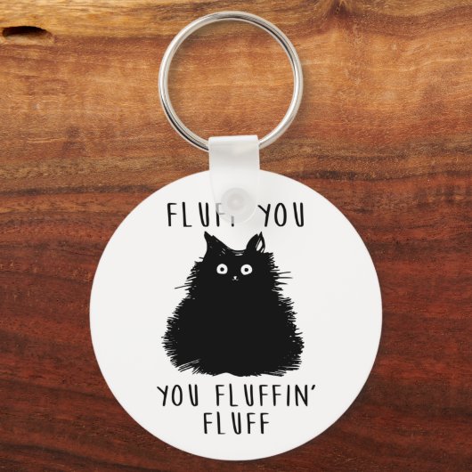 Fluff You Black Cat Zeichnend Schlüsselanhänger (Vorderseite)