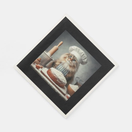 Fluffe Katze backt einen Kuchen Serviette (Ecke)