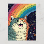 Fluffe Katze im Weltraum mit Regenbogen Postkarte (Vorderseite)