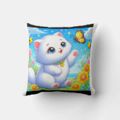 Fluffe Katze spielt mit Schmetterling Kissen (Rückseite)