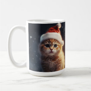 FLÜFFE ORANGE KITTEN MIT NIEDLICHER WEIHNACHTSMANN KAFFEETASSE