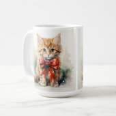FLÜFFE ORANGE TABBY KITTEN MIT ROTER KLEINE KAFFEETASSE (Vorderseite Links)