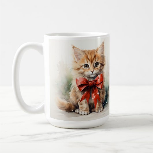 FLÜFFE ORANGE TABBY KITTEN MIT ROTER KLEINE KAFFEETASSE (Links)