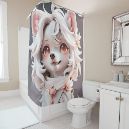 Fluffe, rosa und weiße Welpe Duschvorhang
