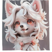 Fluffe, rosa und weiße Welpe Duschvorhang (Vorderseite)