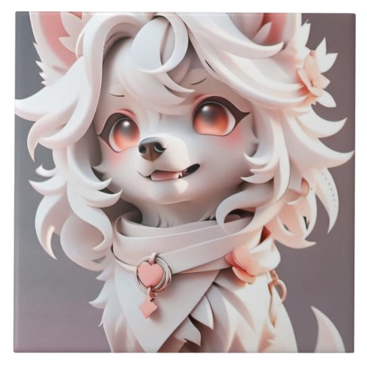 Fluffe, rosa und weiße Welpe Fliese (Vorderseite)