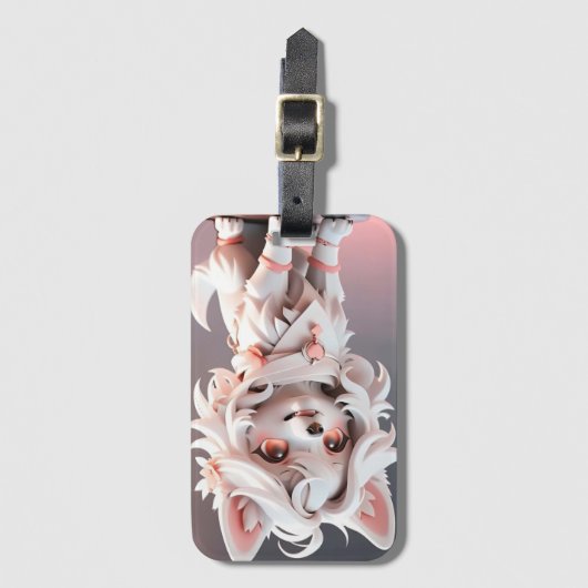 Fluffe, rosa und weiße Welpe Gepäckanhänger (Vorderseite Vertikal)