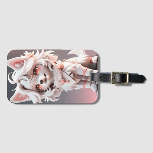 Fluffe, rosa und weiße Welpe Gepäckanhänger (Vorderseite (Horizontal))