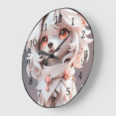 Fluffe, rosa und weiße Welpe Große Wanduhr (Winkel)