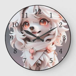 Fluffe, rosa und weiße Welpe Große Wanduhr