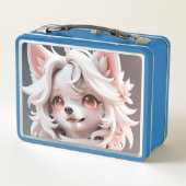 Fluffe, rosa und weiße Welpe Metall Brotdose (Rückseite)