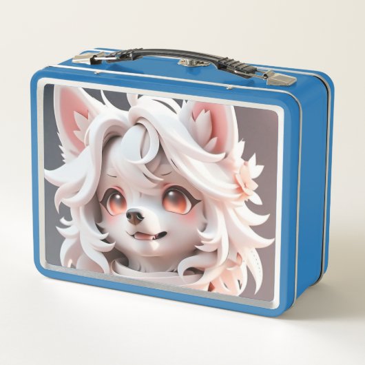 Fluffe, rosa und weiße Welpe Metall Brotdose (Rückseite)