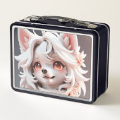 Fluffe, rosa und weiße Welpe Metall Brotdose (Rückseite)