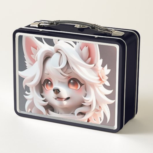 Fluffe, rosa und weiße Welpe Metall Brotdose (Rückseite)