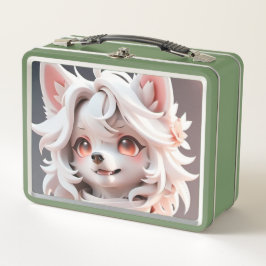 Fluffe, rosa und weiße Welpe Metall Brotdose