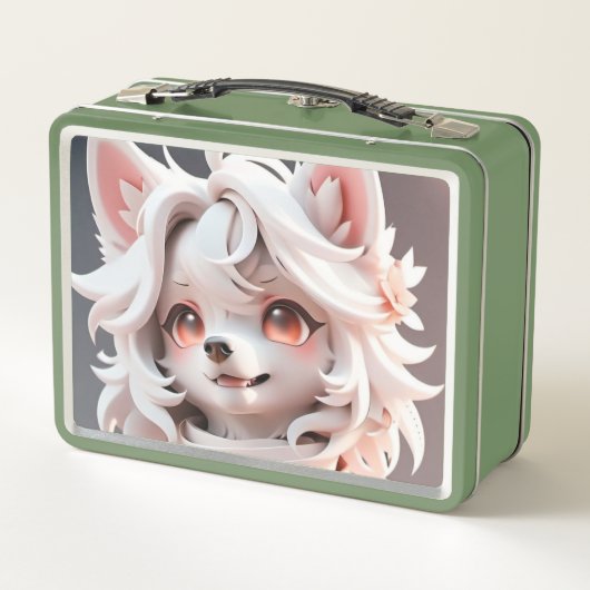 Fluffe, rosa und weiße Welpe Metall Brotdose (Rückseite)