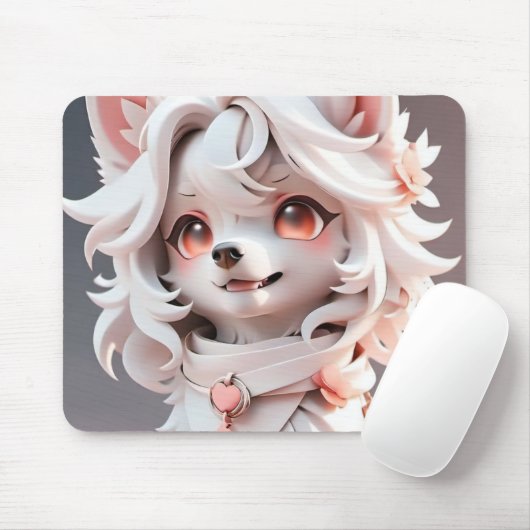 Fluffe, rosa und weiße Welpe Mousepad (Mit Mouse)