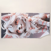 Fluffe, rosa und weiße Welpe Strandtuch (Vorderseite)