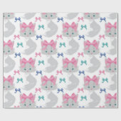 Fluffe Weihnachtskatze mit rosafarbenem Bug Geschenkpapier (Flach)