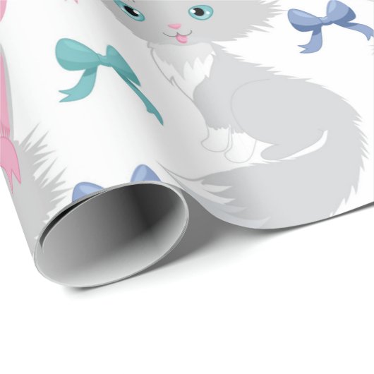 Fluffe Weihnachtskatze mit rosafarbenem Bug Geschenkpapier (Rolleneckpunkt)